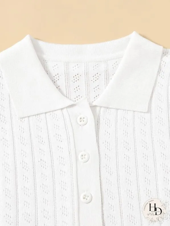 Button Placket Pointelle Knit Cardigan