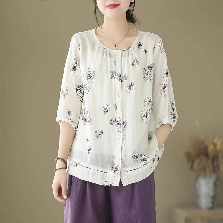 Summer Retro Floral Casual Loose Blouse