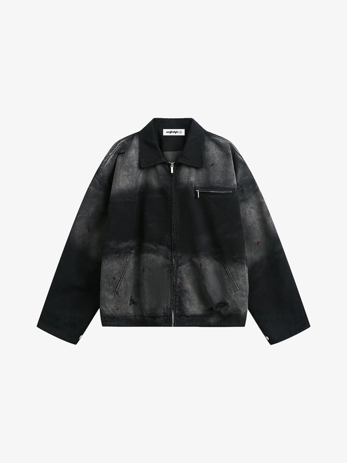 Black Act Chic Spray Gradient Washed Denim Jacket Front