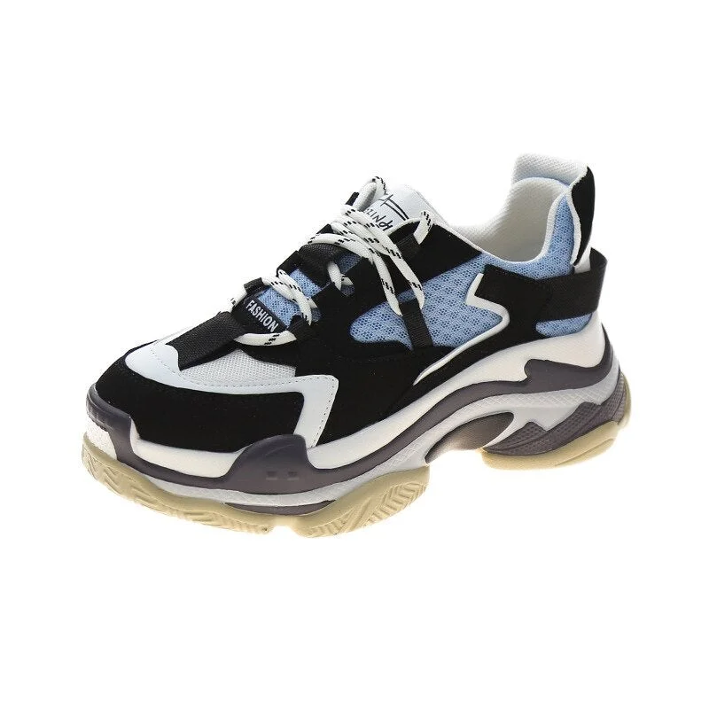 Women Platform Sneakers Spring Chunky Shoes Ladies Breathable Mesh Thick Bottom Sneakers Round Head Lace Up Fashion Women's Shoe