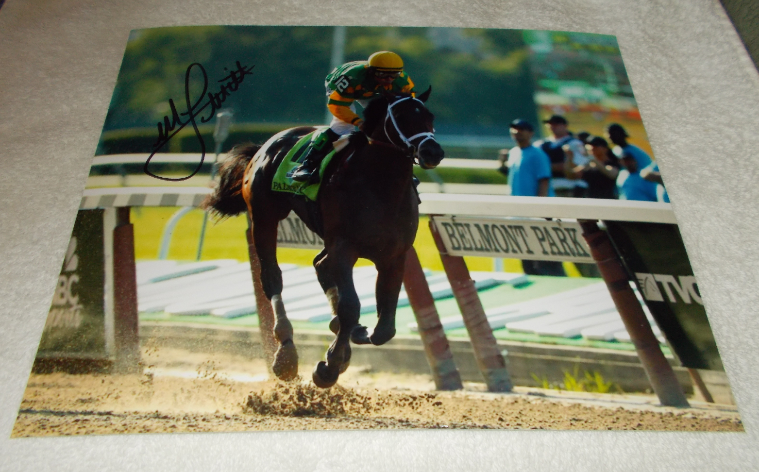 MIKE SMITH PALACE MALICE SIGNED 2013 BELMONT STAKES 8x10 HORSE RACING Photo Poster painting