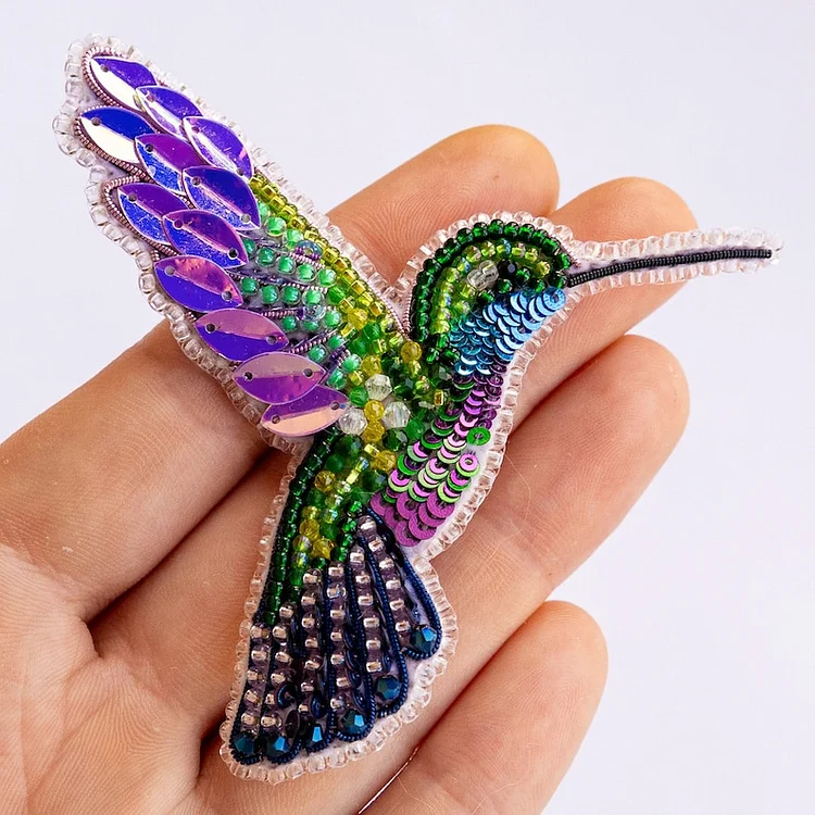 Hummingbird Bead embroidery kit. Seed Bead Brooch kit. DIY Craft kit. Bird beading kit. Needlework beading. Handmade Jewelry Making Kit