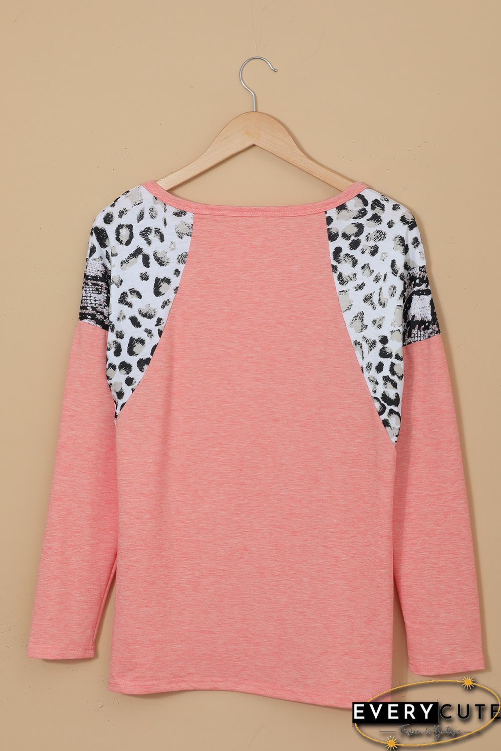 Pink Long Sleeve Top With Leopard Snakeskin Print