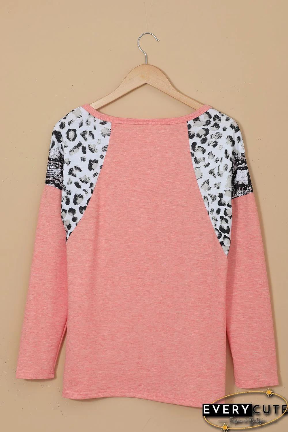 Pink Long Sleeve Top With Leopard Snakeskin Print