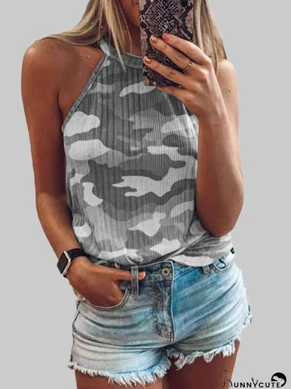 Camouflage Print Sleeveless Halter Vest
