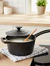 Cast Iron Milk Pot Easy To Clean Non Stick Sauce Pots.Small Cooking Pot with Lid and Long Handle for Restaurant Household Cooking