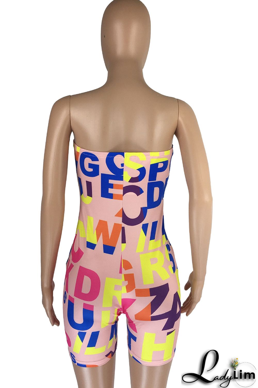 White Fashion Sexy Letter Print Backless Strapless Skinny Romper