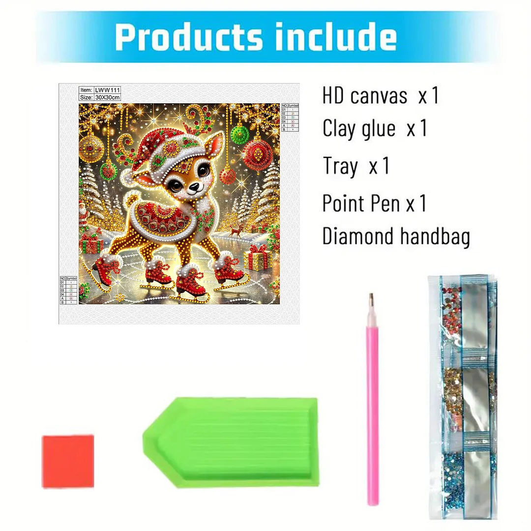 Christmas Deer - Diamond Painting - Partial Special Shaped Drill(Canvas|30*30cm)