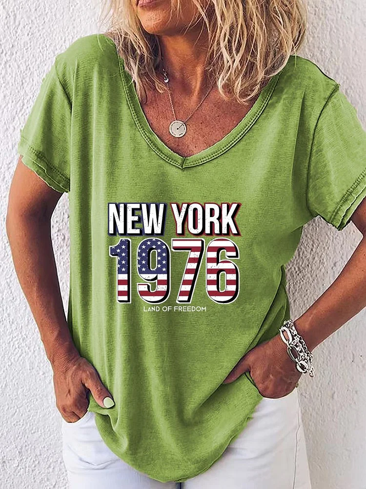 American Independence Day V Neck T-shirt-02016