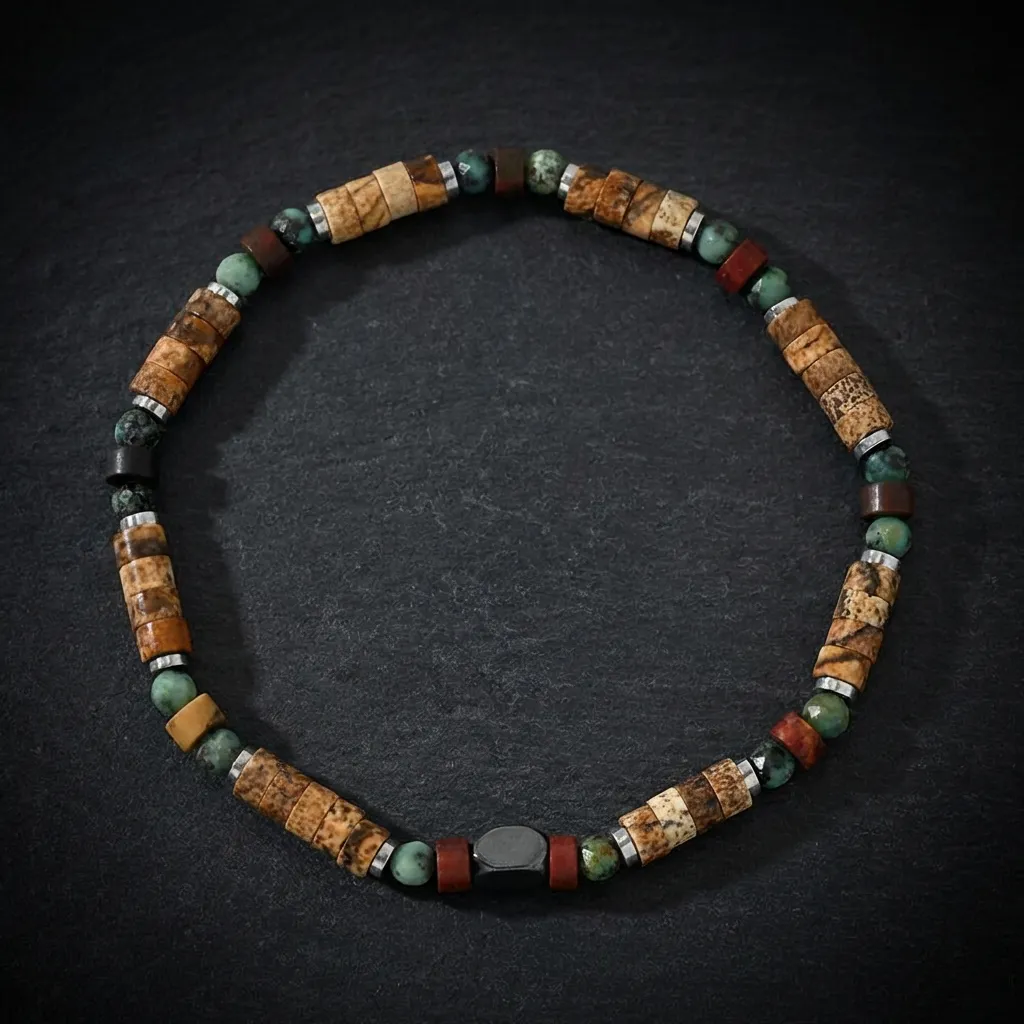 The Horizon Cylinder Bracelet | African Turquoise & Hematite Earthy Teal & Polished Hematite
