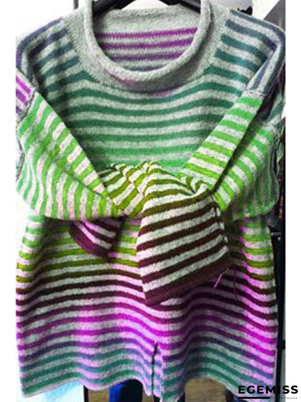 Casual Vintage Crew Neck Knitted Striped Shirts & Tops | EGEMISS