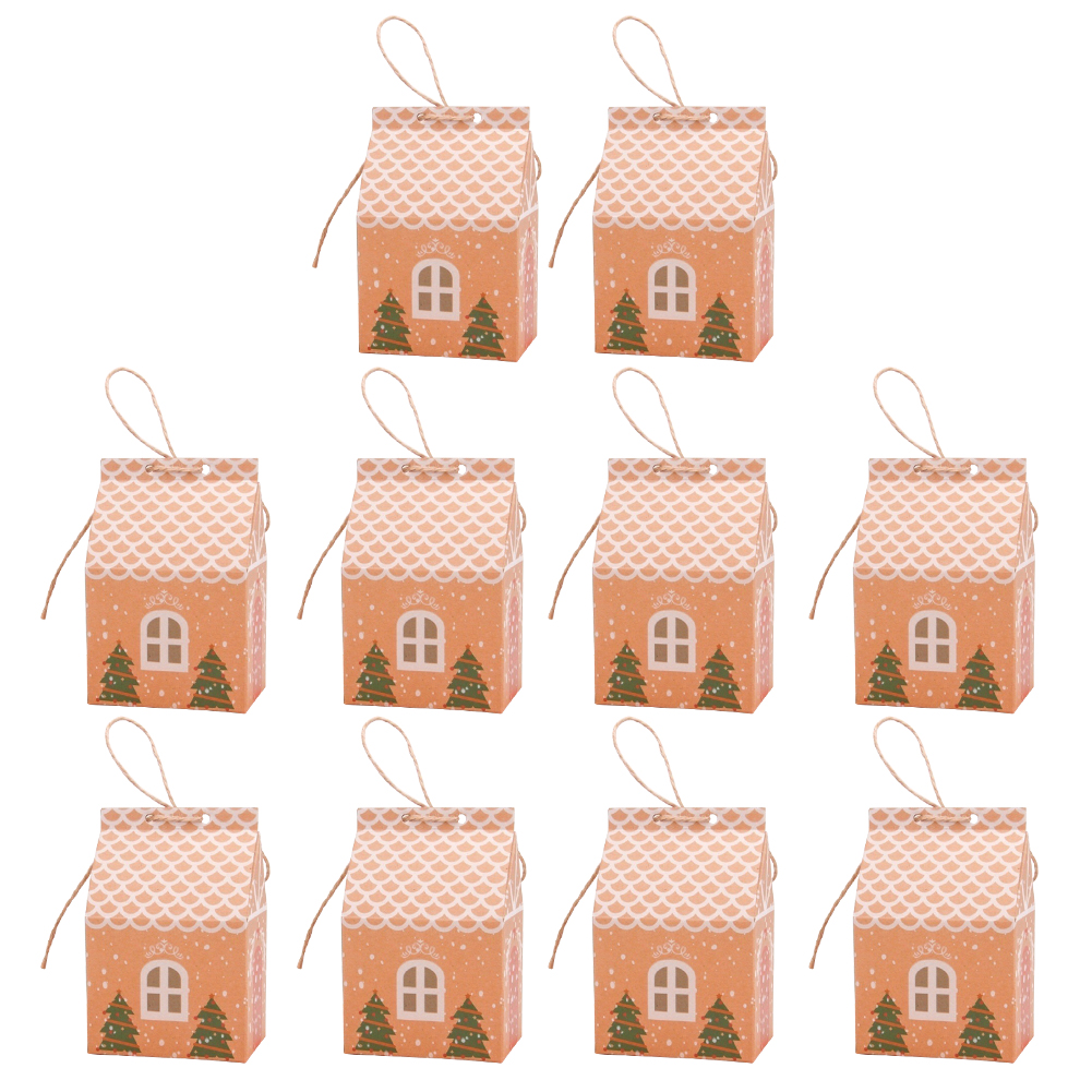 

10pcs Christmas House Candy Packaging Box Kids Birthday Gifts Kraft Cartons, 501 Original