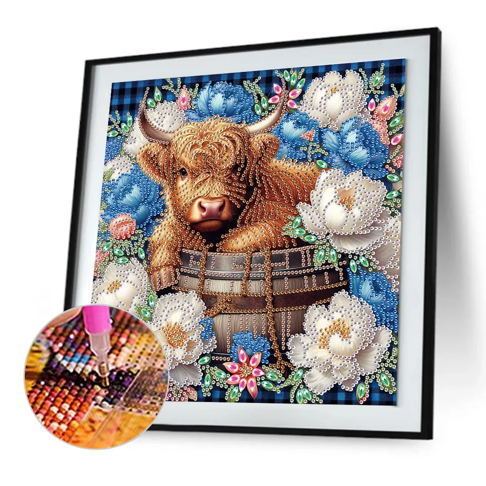 Diamond Painting - Partial Special Shaped Drill - Flower Highland Yak(Canvas|30*30cm)