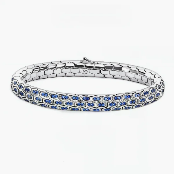 Sterling Silver Handmade Blue Zirconia Snake Bracelet