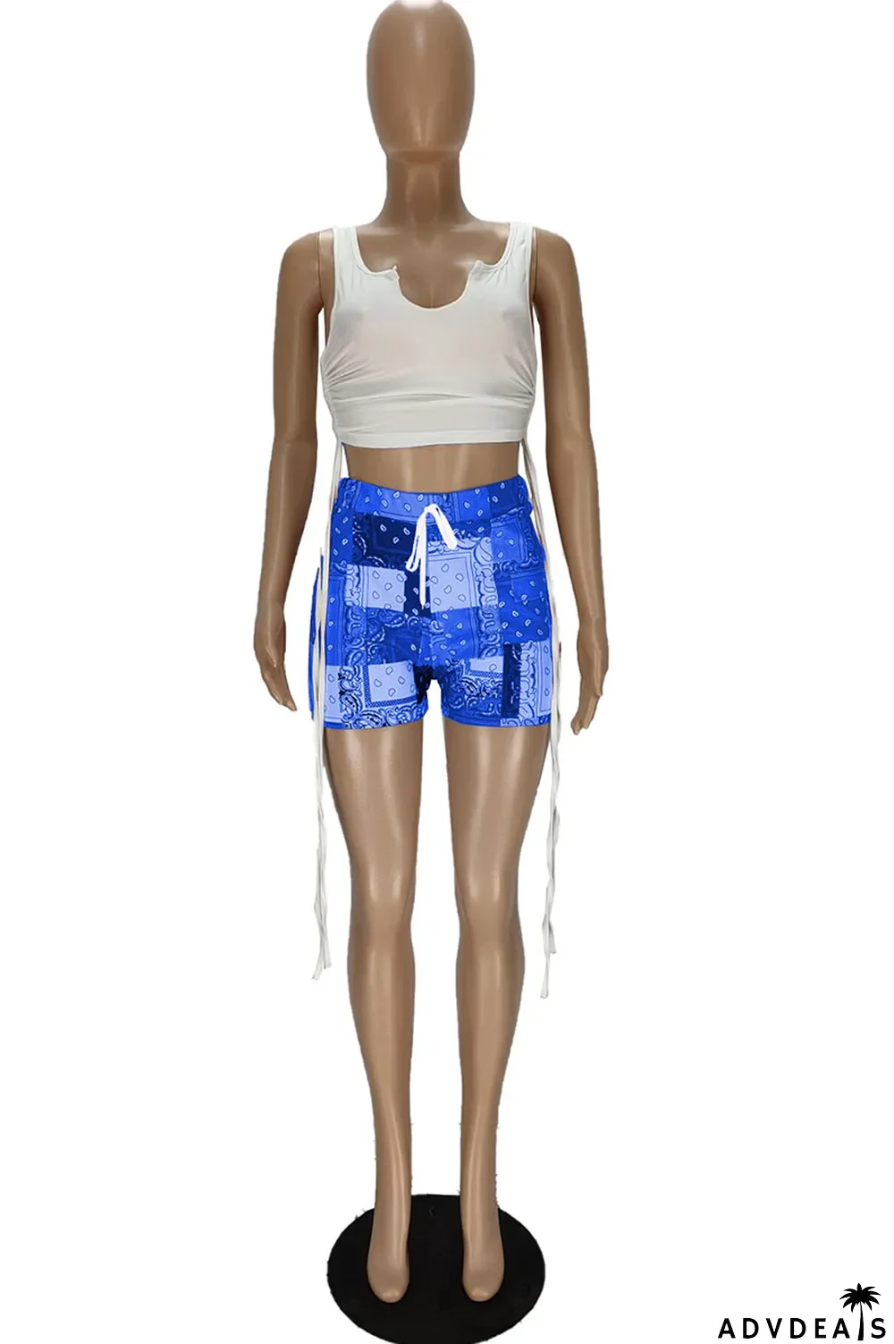 Grey Sexy Print Ripped Contrast Spaghetti Strap Sleeveless Two Pieces