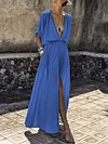False Two Split-Front Half Sleeves Maxi Dresses