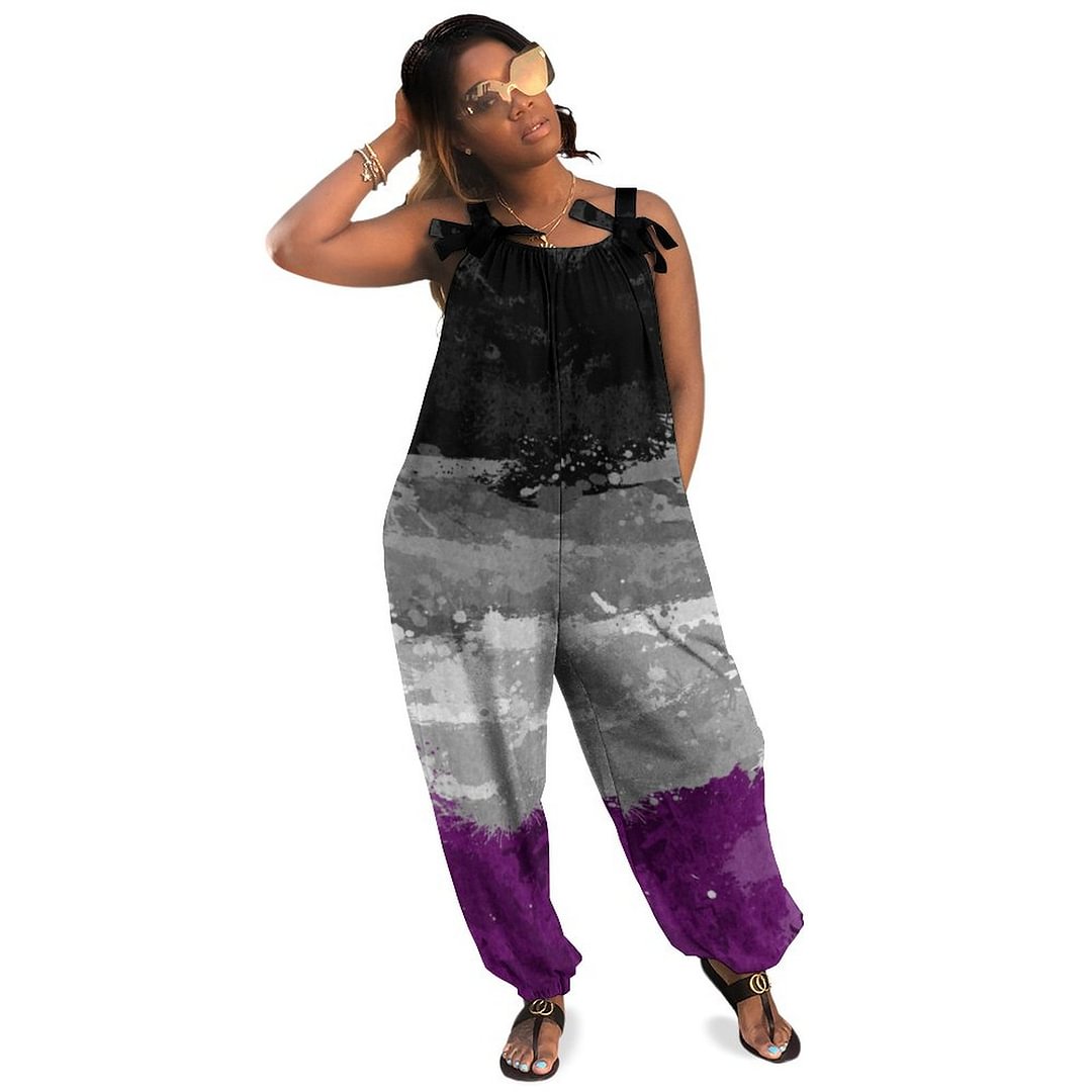 Asexual Paint Splatter Flag Boho Vintage Loose Overall Corset Jumpsuit Without Top