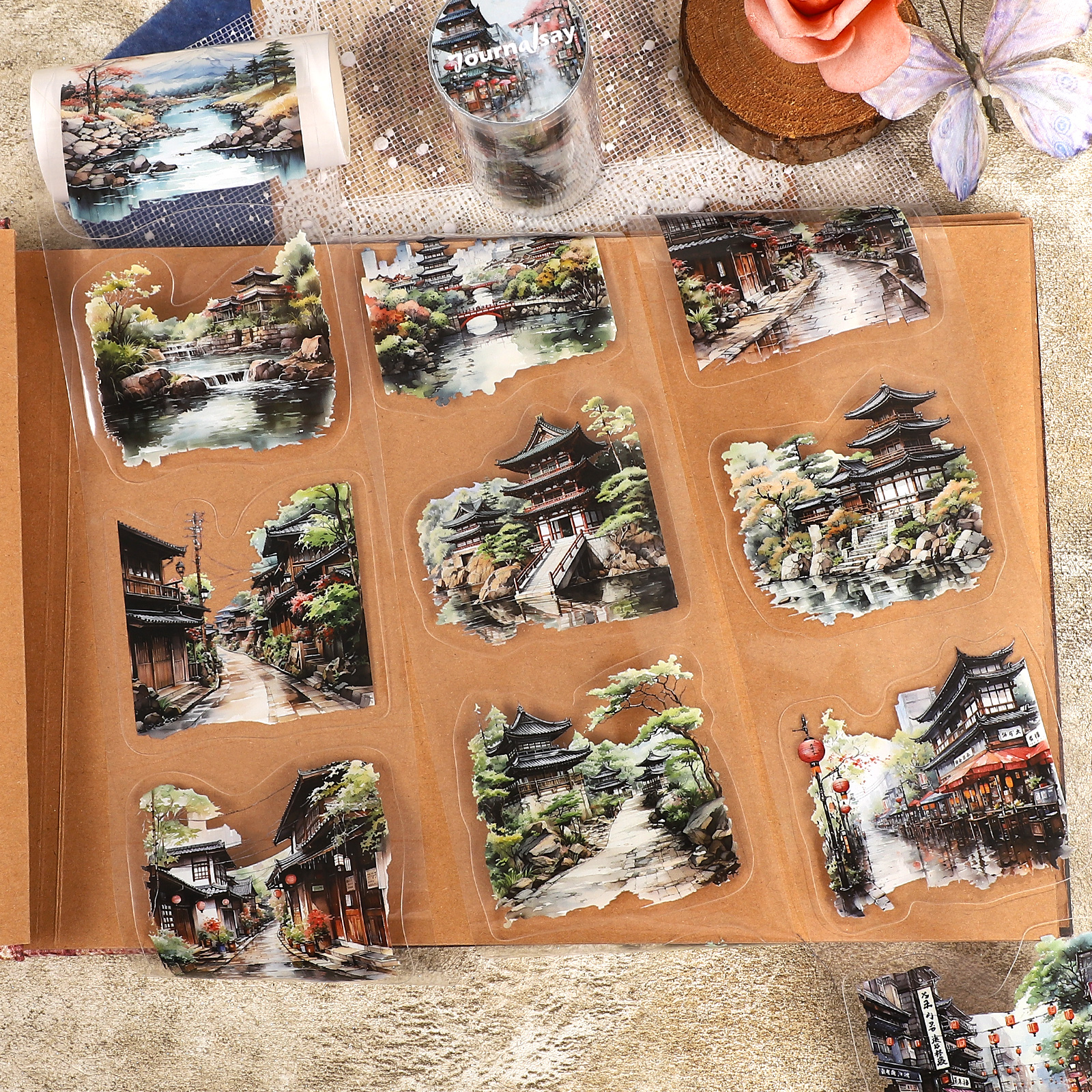 PET 테이프 - 80mm*200cm 빈티지 일본풍 꽃 풍경 디자인