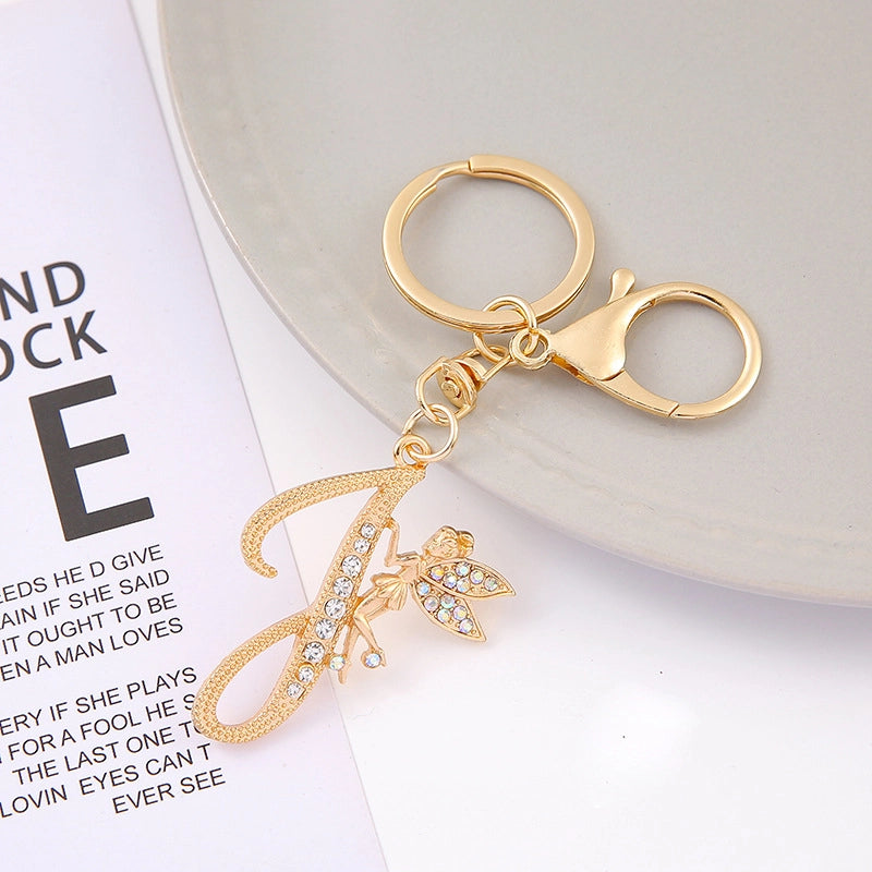 Minimalist Letter Zinc Alloy Diamond Unisex Bag Pendant Keychain