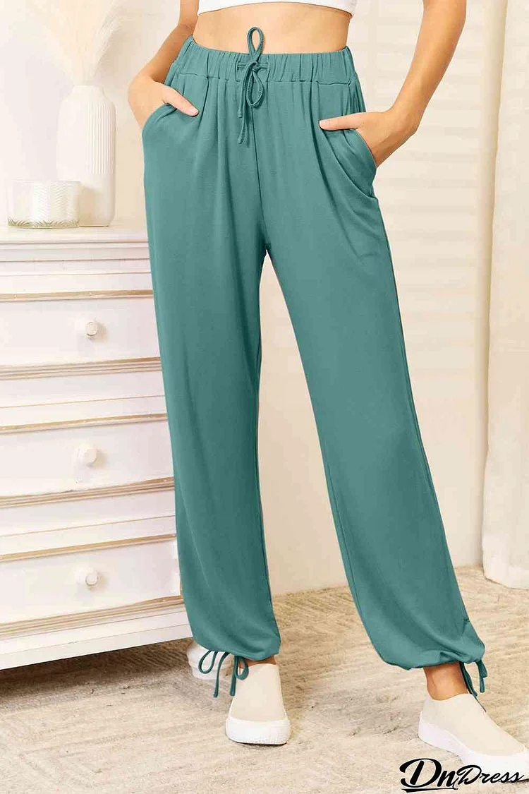 Basic Bae Full Size Soft Rayon Drawstring Waist Pants with Pockets