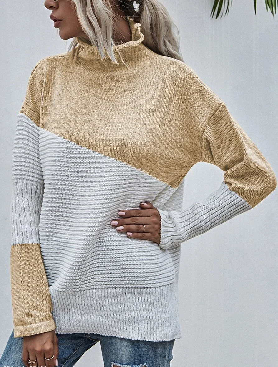 Color-Blocking Sweater Women's Autumn and Winter New Contrast Color Pullover Sweater | IFYHOME