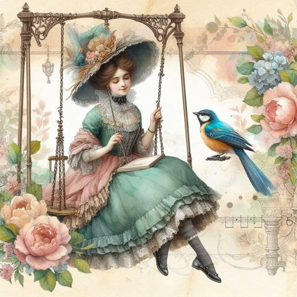 Diamond Painting - Full Round Drill - Swing Lady(Canvas|30*30cm)