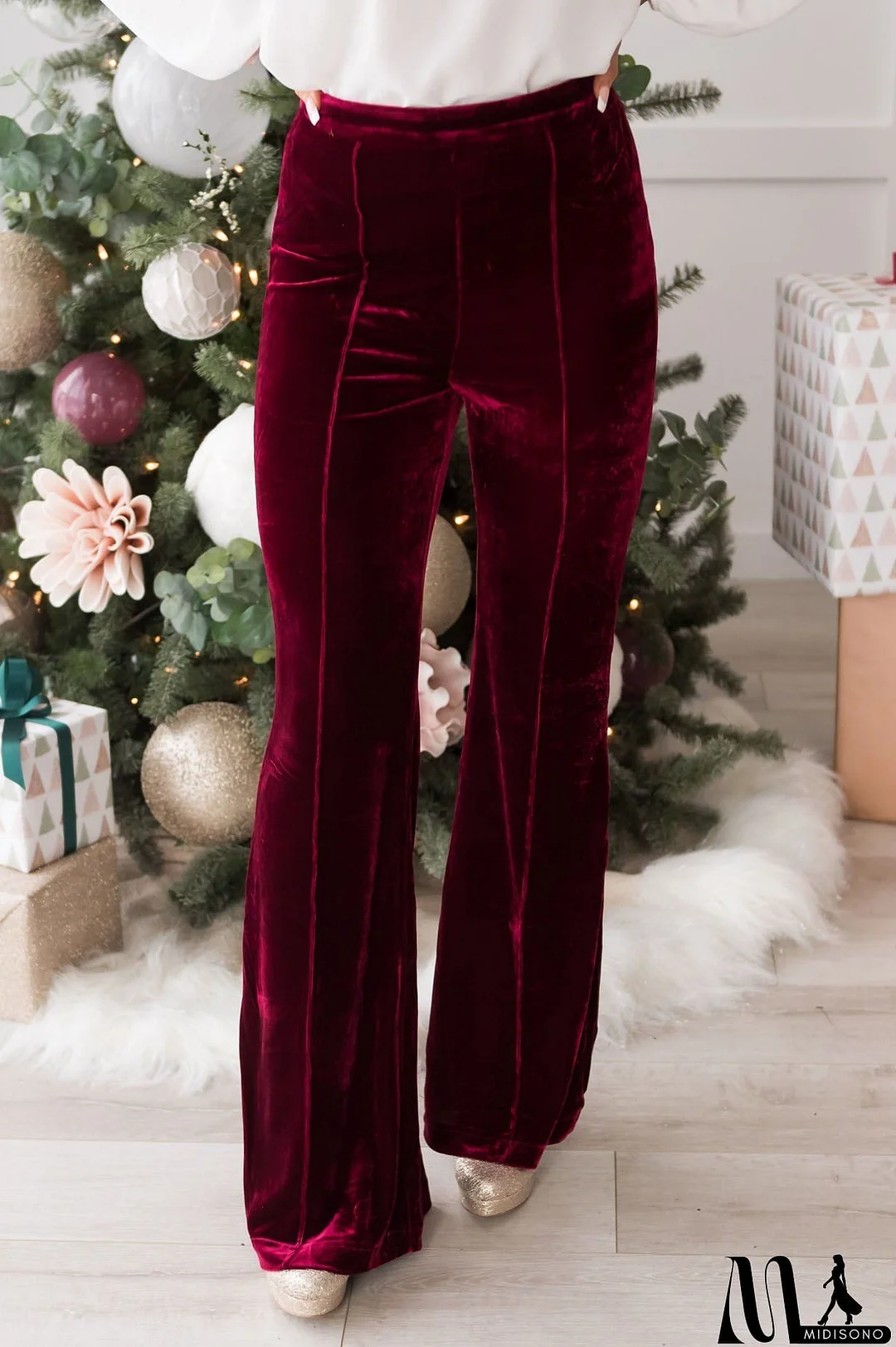MidiSono - Cheerful Velvet Seam Flares Pants