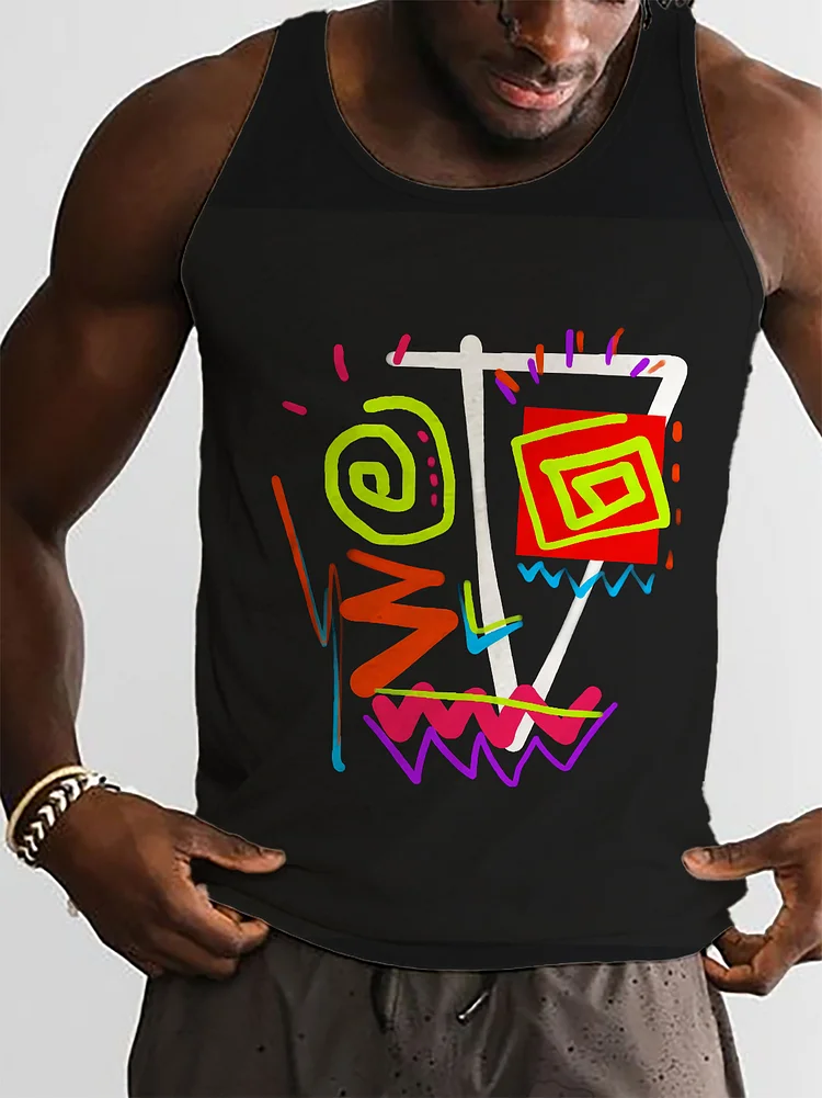 Men's Abstract Graffiti Face Print Tank Top