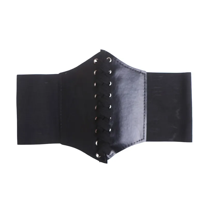 Women Charm Wide Corset Waistband Leather Band Elastic Stretch Cinch Waist Belt