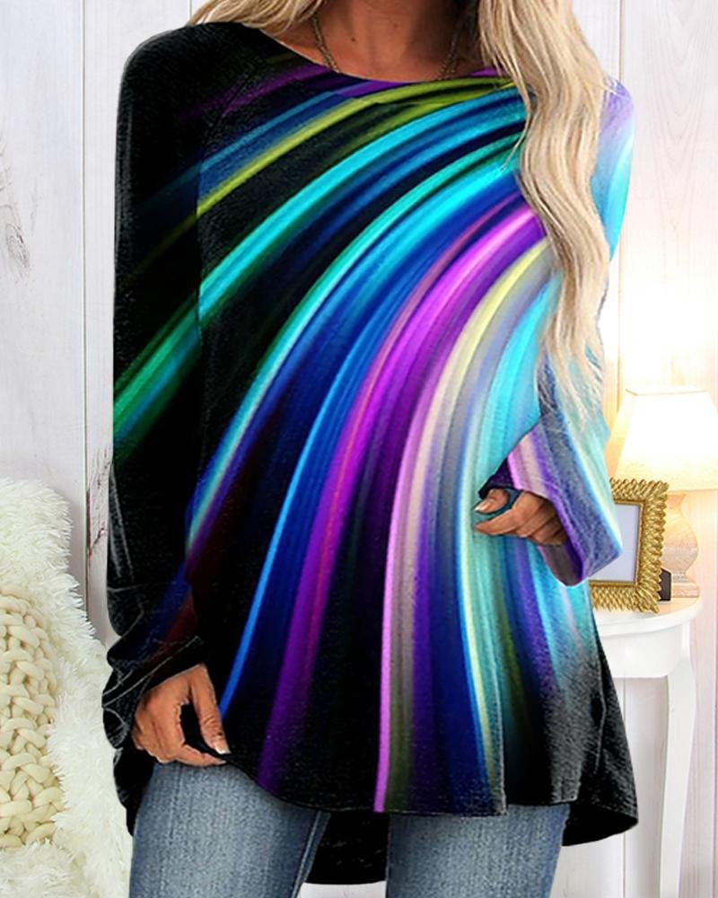 Colorful Line Casual Long Sleeve Top