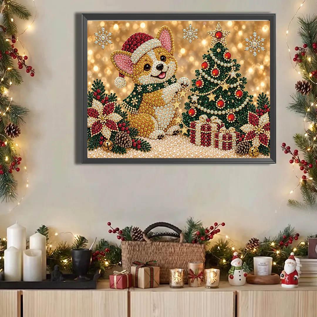 Pearl Painting Kit for Adults Christmas Corgi 15.75x11.81in