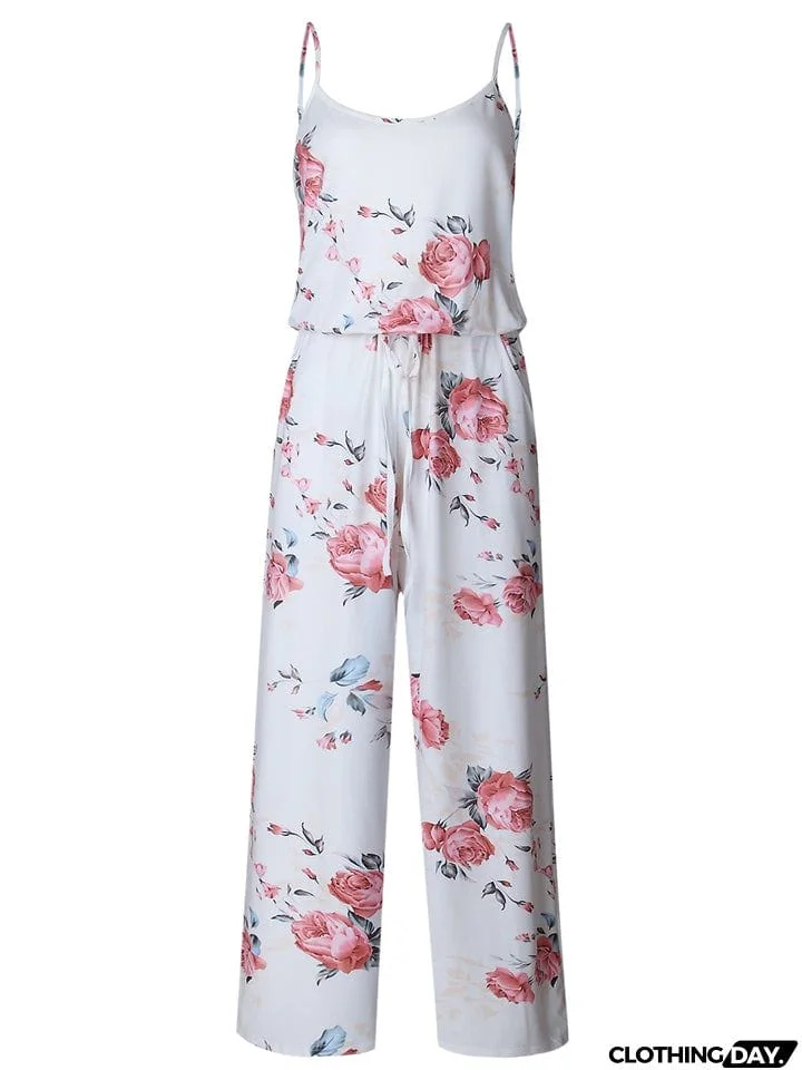 Women's Vintage Style Floral Print Spaghetti Strap Loose Jumpsuits