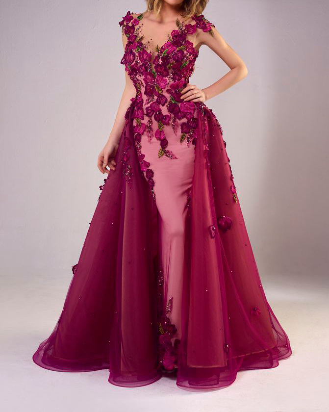 Rose Flower Embellished Maxi Dress
