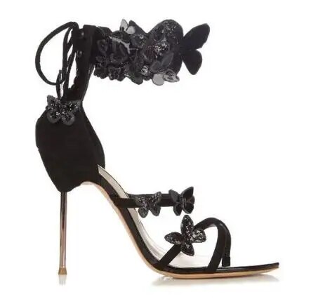 VCSHOES Rousmery Rosa Harmony Metallic Leather Turquoise Strap Butterfly Appliques Gladiator Sandalias Chic Back Outfit