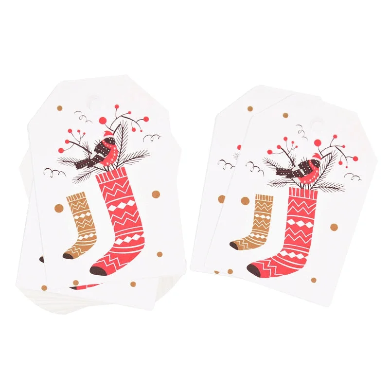 50pcs Merry Christmas Tags Kraft Paper Card Gift Label Tag DIY Hang Tags Gift Wrapping Decor Gift Card Christmas Favors Supplies