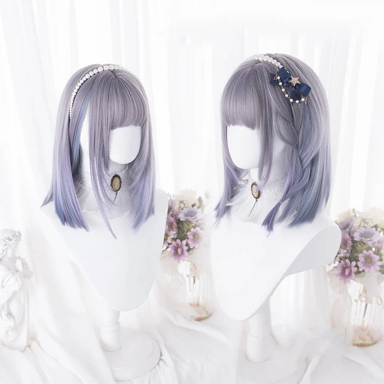 Gradient Blue Purple Short Straight Wig BE1168