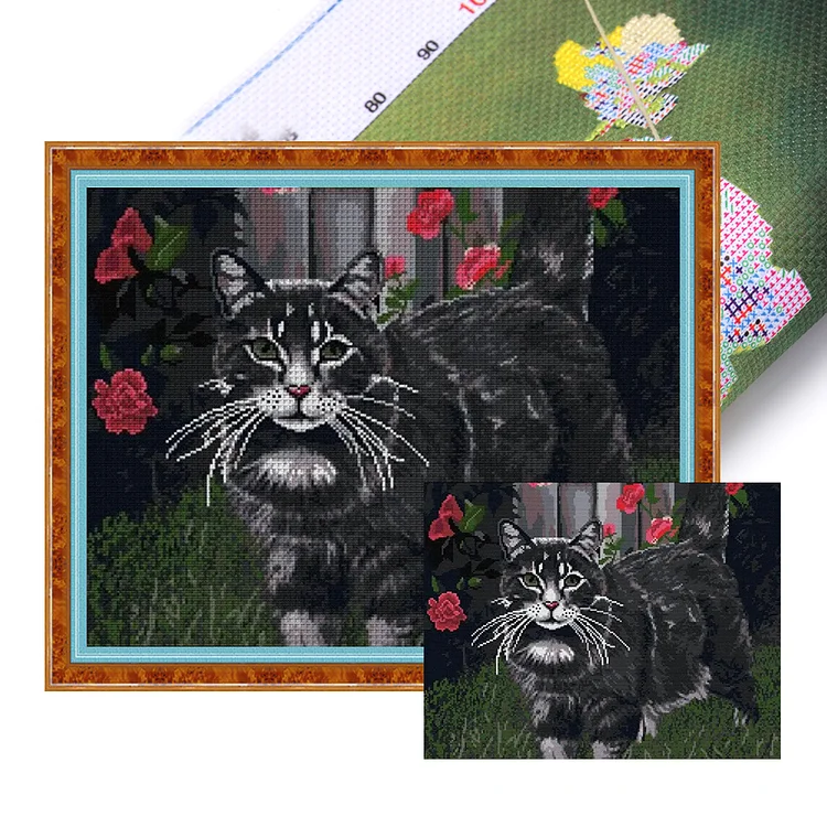 Joy Sunday Black Cat - Printed Cross Stitch 14CT 47*40CM