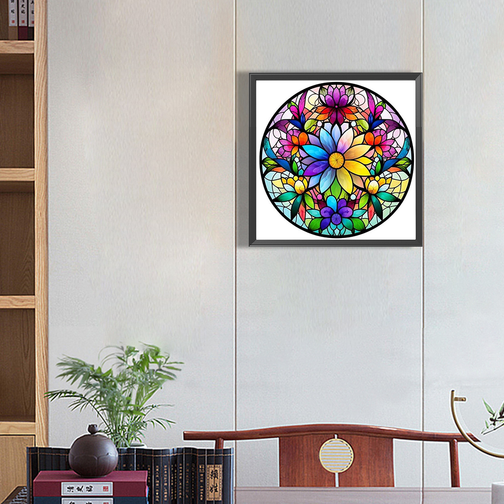 Mandala Pattern 40*40cm(picture) full square drill diamond painting with 4  to 12 colors of AB drill