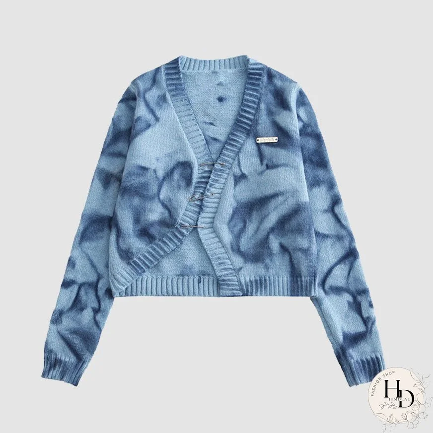 Irregular Hem Tie-dye Cropped Cardigan Sweater
