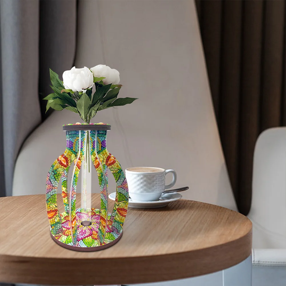 DIY Wood Flower Diamond Painting Flower Vase Ornaments for Home Office Decor