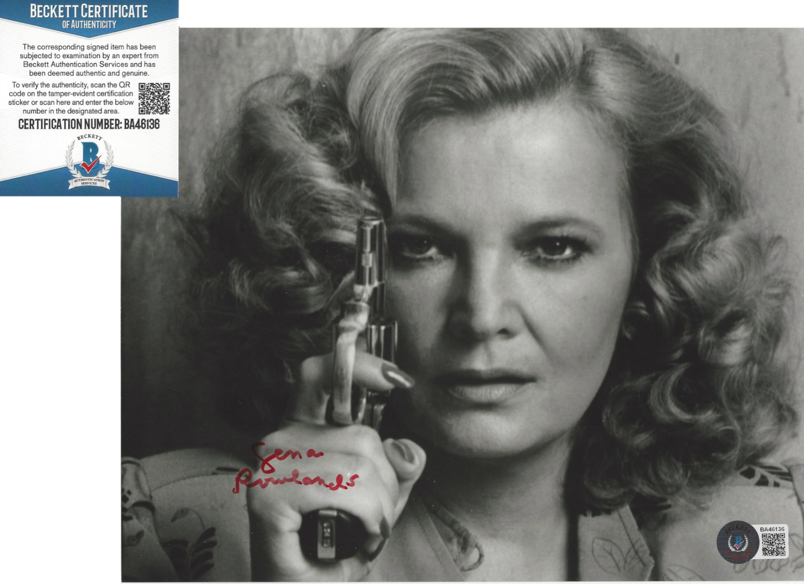 GENA ROWLANDS SIGNED 'GLORIA' 8x10 MOVIE Photo Poster painting 1A ACTRESS BECKETT BAS COA