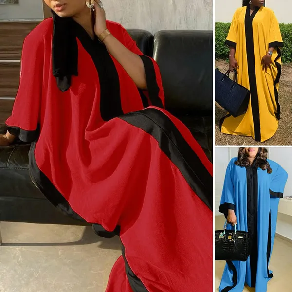 Womens Sleeve Necks Casual Loose Solid Colors Asymmetrical Kaftan Dresses Robes Longues