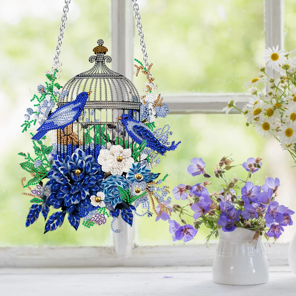DIY Flower Bird Acrylic Single Side Special Shaped Diamond Painting Hanging Pendant