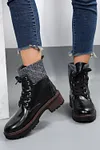 Women's Knitted Patched Lace-up Heeled Ankle Martens Boots