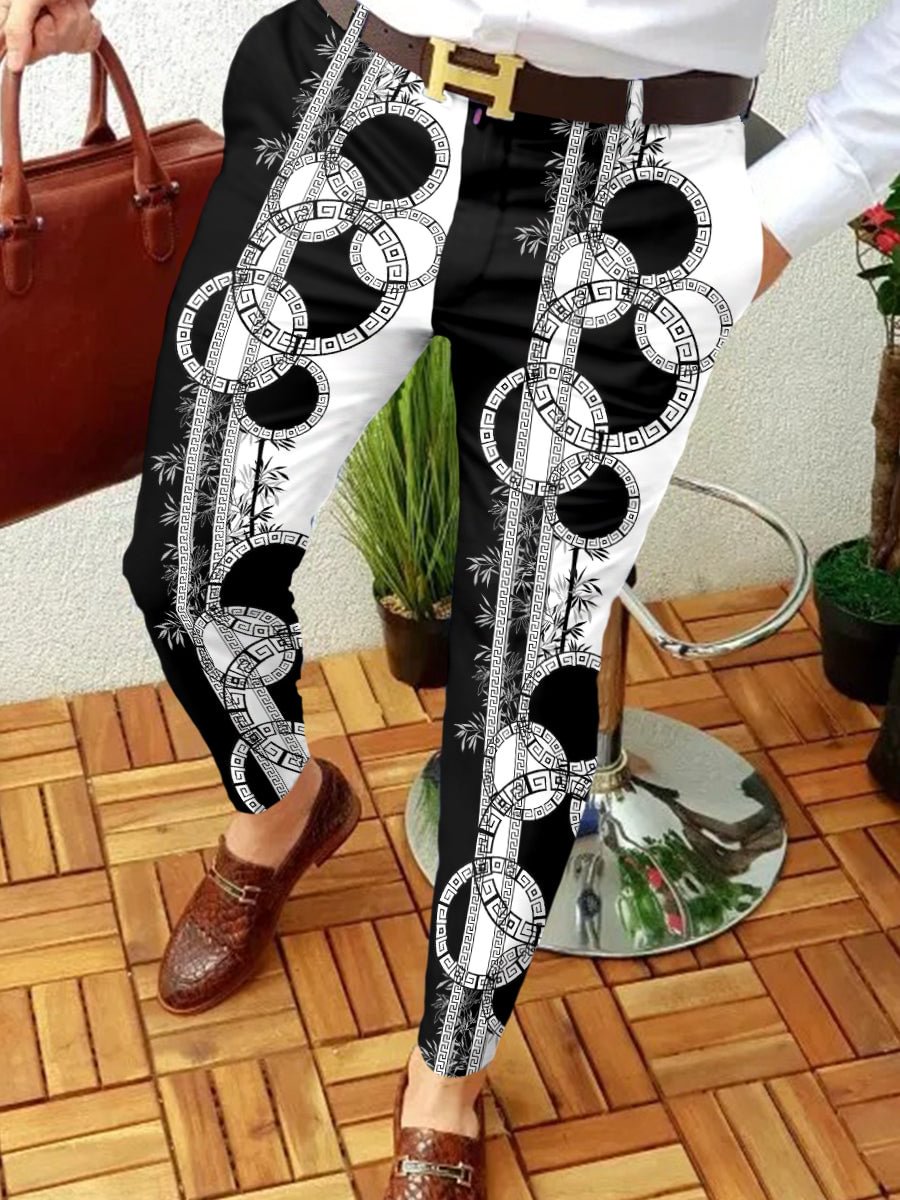 Men's Casual Retro Contrast Color Abstract Printing Suit Pants