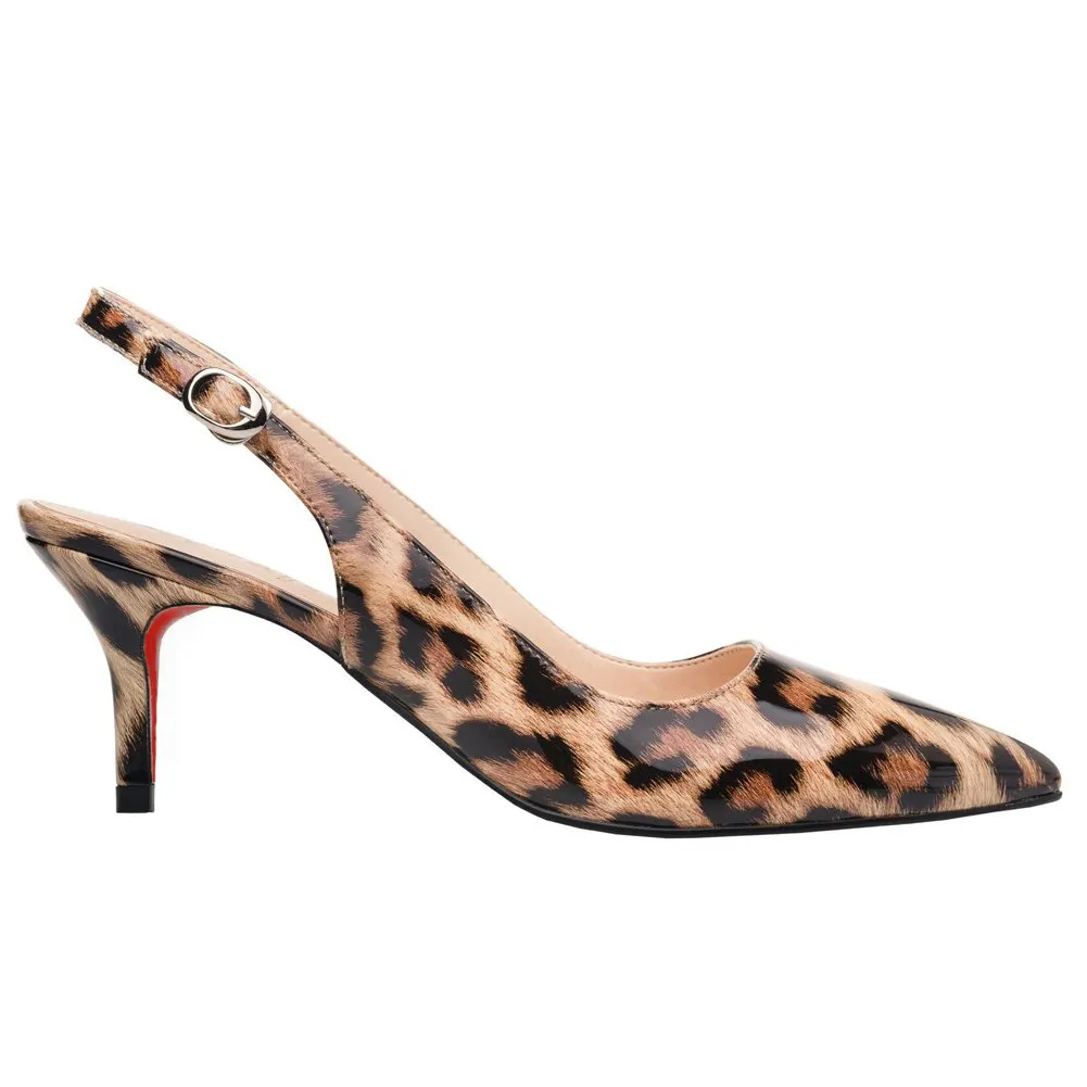 Women's Pointed Toe Slingback Shoes Kitten Heel Pumps Comfortable Dress Leopard Patent Shoes-vocosishoes