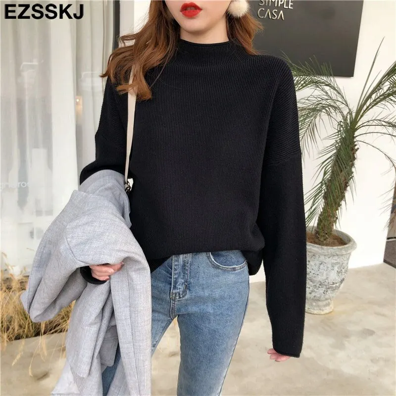 oversize Sweater Women Pullover Casual Turtleneck Long Sleeve chic loose 2021 Knit Sweater Female Jumpers soft top