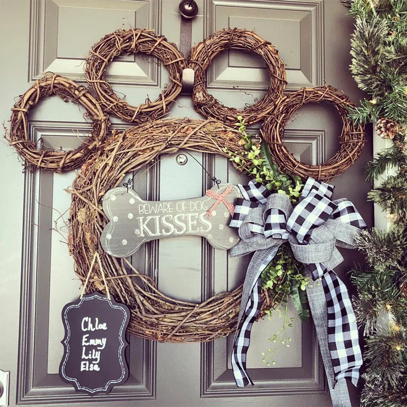 Beware of Dog Kisses Paw Print Wreath