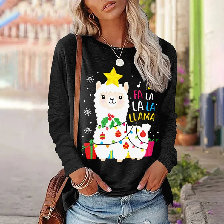Wearshes Christmas Alpaca Print Long Sleeved Sweatshirt