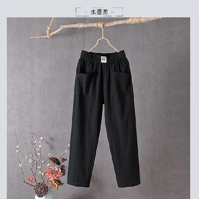 Women's Cotton Linen Cotton Blend Micro Elastic Pants